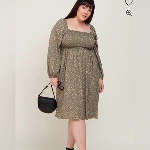 Olive Smocked Midi Dress